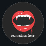Vampire Teeth Halloween Dracula Fangs Sticker<br><div class="desc">Customize with any text.</div>