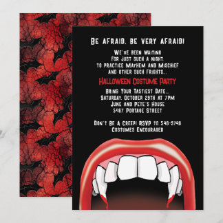 Vampire Teeth Halloween Red Blood Costume Party Invitation