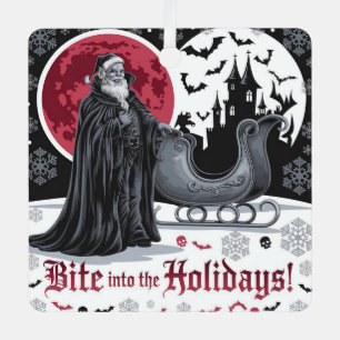 Vampire-Themed Gothic Christmas Card Crimson Moon Metal Ornament