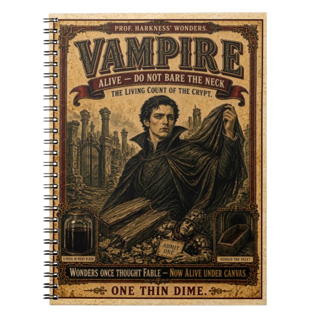 Vampire, Vintage Circus Monster Notebook (Front)
