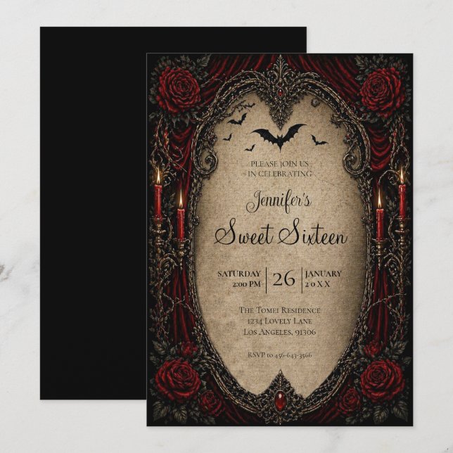 Vampire Vintage Gothic Sweet 16 Invitation (Front/Back)