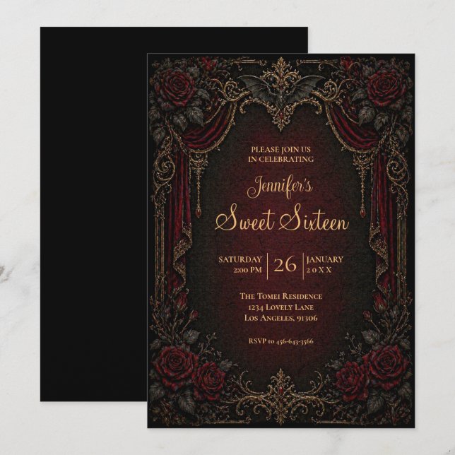Vampire Vintage Gothic Sweet 16 Invitation (Front/Back)