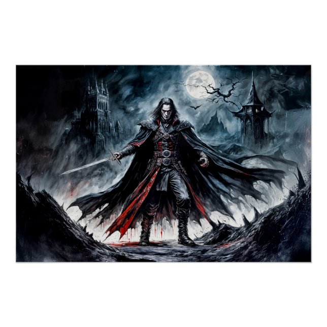 Vampire Warrior in Moonlit Ruins Poster (Front)