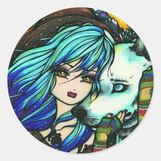 Vampire White Wolf Fantasy Fairy Comic Art Classic Round Sticker