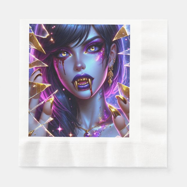 Vampire with Gold Eyes and Teeth Halloween Napkin (Front)