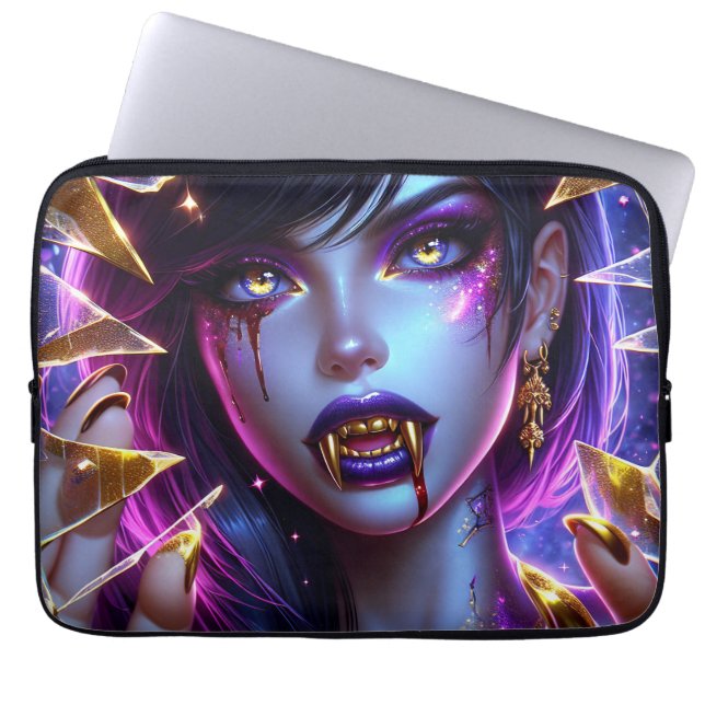Vampire with Gold Fangs Ai Art Laptop Sleeve (Front)