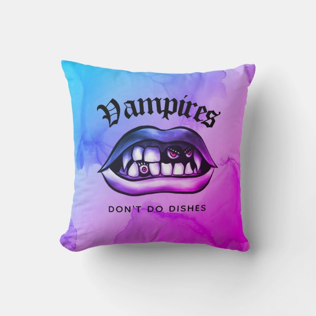 Vampires Don't Do Dishes Funny Vaporwave Throw Pillow (Front)