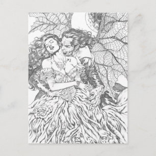 Vampire's Kiss by Al Rio - Vampire and Woman Art Postcard