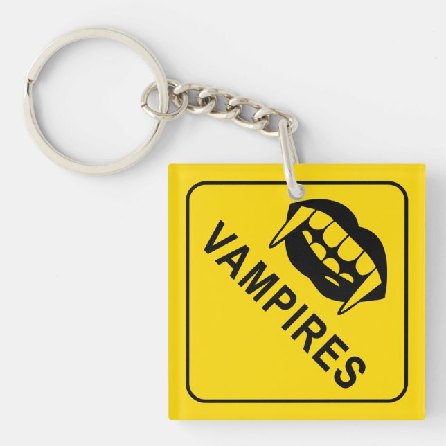 Vampires Warning Sign Key Ring (Front)