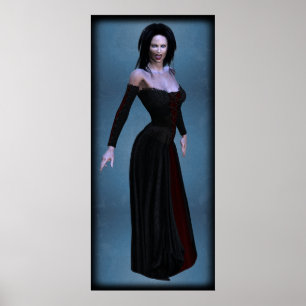 Vampiress in black and blood red tall poster