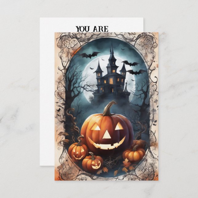 Vampiric Vogue: Design Your Dark Halloween Invitat Invitation (Front/Back)