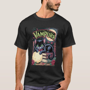Vampurr Black Cat Funny Halloween Moon Gothic T-Shirt