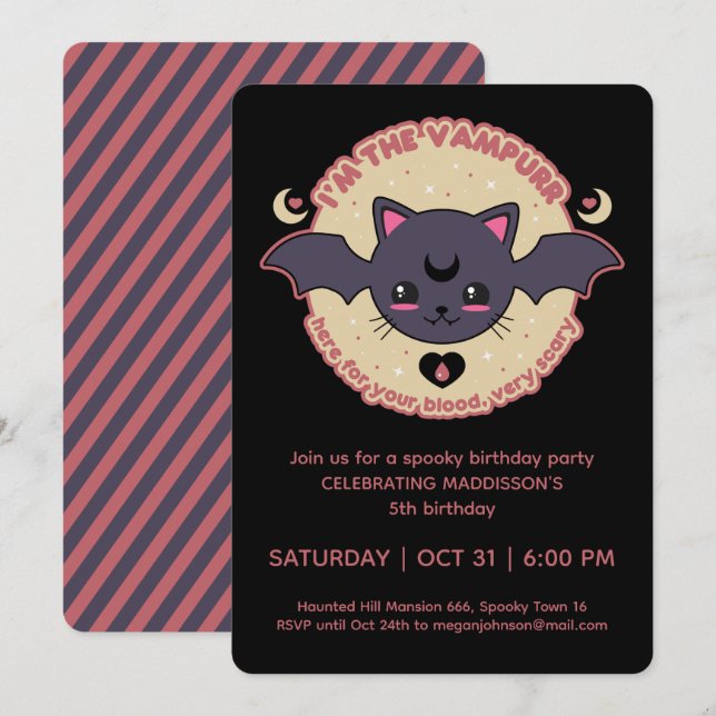Vampurr Creepy Cute Halloween Birthday Party Invitation (Front/Back)
