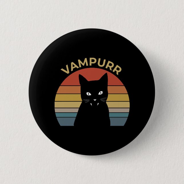 Vampurr funny vampire cat retro sunset Halloween 2 Inch Round Button (Front)