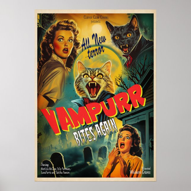 Vampurr Vampire Cat - retro horror poster (Front)