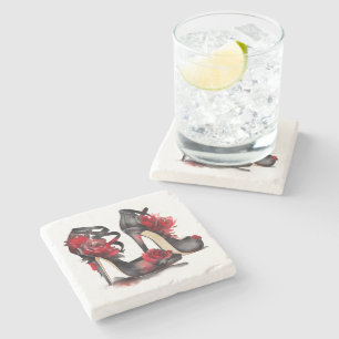 Vampy Fashion   Strappy Ankle Stilettos with Roses Stone Coaster