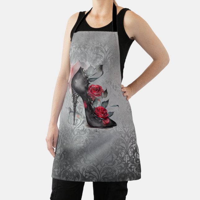 Vampy Spiked Stiletto | Red Rose High Heel Grunge Apron (Insitu)