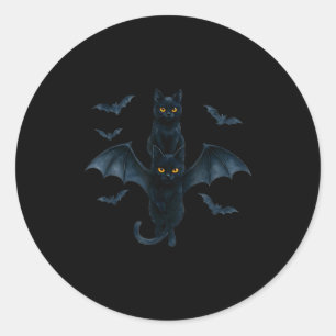 Vamre Cat With Bat Wings _ Cute Soky Halloween Des Classic Round Sticker