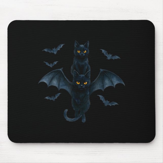 Vamre Cat With Bat Wings _ Cute Soky Halloween Des Mouse Pad (Front)