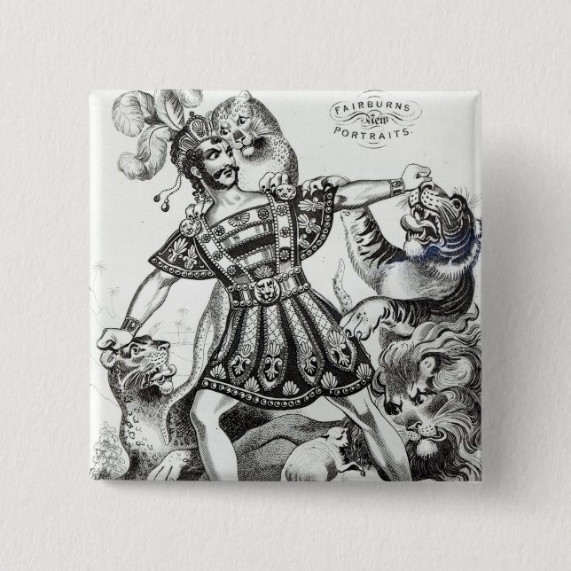 Van Amburgh the Brute Tamer, 1838 2 Inch Square Button (Front)