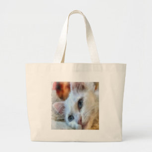 Van Cat With Blue Eyes Pet Portrait Large Tote Bag