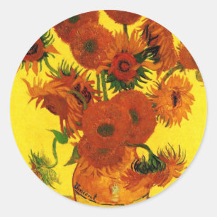 Van Gogh 15 Sunflowers Classic Round Sticker