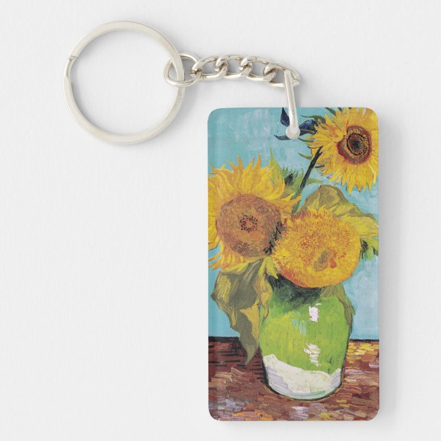 Van Gogh - 3 Sunflowers in a Vase Keychain (Front)