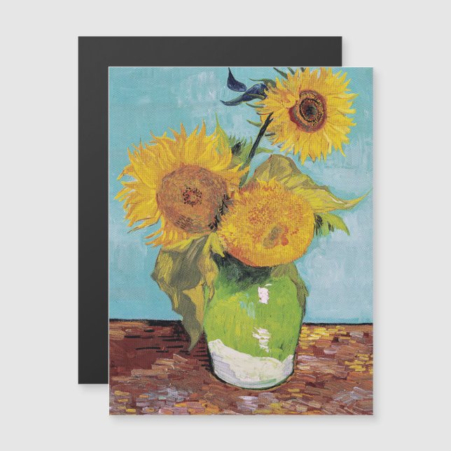 Van Gogh - 3 tournesols dans un vase carte magnéti (Devant / Derrière)