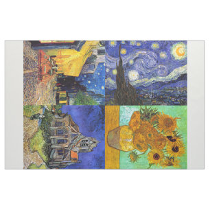 Van Gogh 4-up Starry Night Cafe Sunflowers Church Fabric