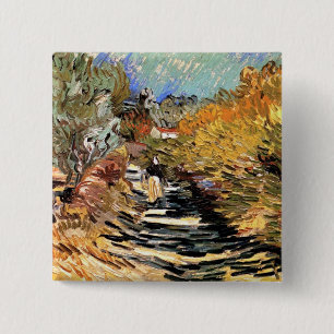 Van Gogh - A Road In Saint-Remy With Female Figure 2 Inch Square Button