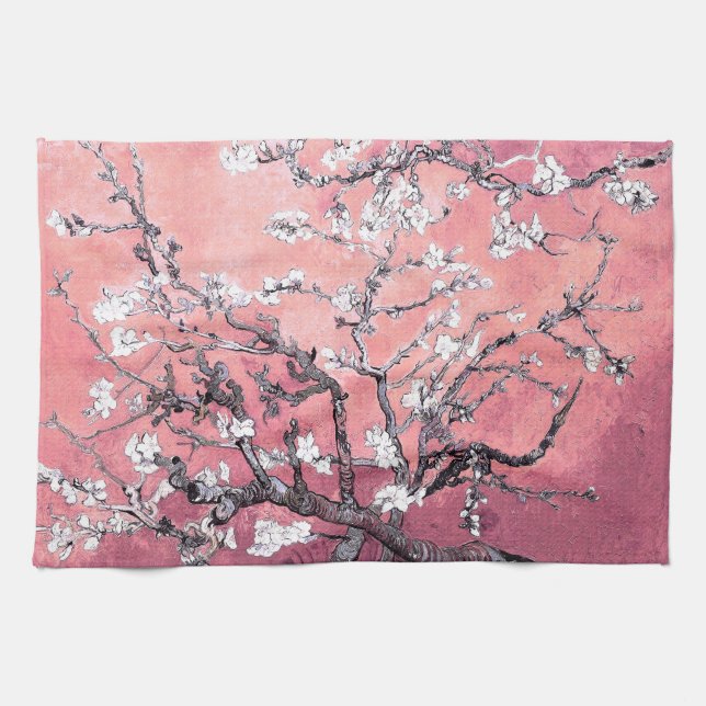 Van Gogh Almond Blossom peach pink Kitchen Towel (Horizontal)