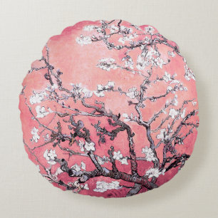 Van Gogh Almond Blossom peach pink Round Pillow