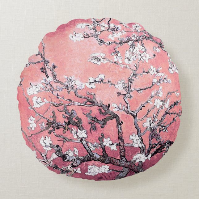 Van Gogh Almond Blossom peach pink Round Pillow (Front)