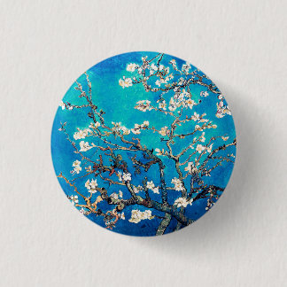 Van Gogh Almond Blossoms bright turquoise 1 Inch Round Button
