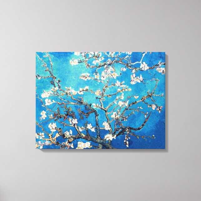 Van Gogh Almond Blossoms bright turquoise Canvas Print (Front)