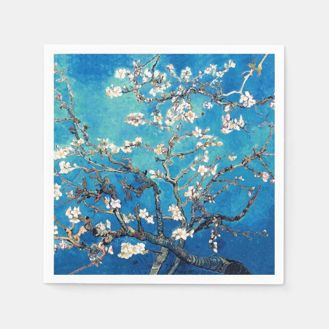 Van Gogh Almond Blossoms Bright Turquoise Napkin (Front)