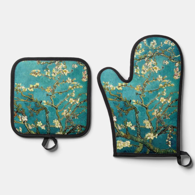 Van Gogh Almond Blossoms Classic Impressionism Oven Mitt & Pot Holder Set (Front)
