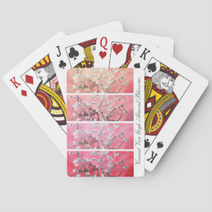 Van Gogh Almond Blossoms Dark Pink Peach Gradient Playing Cards