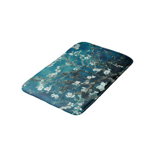 Van Gogh Almond Blossoms Dark Teal Bath Mat