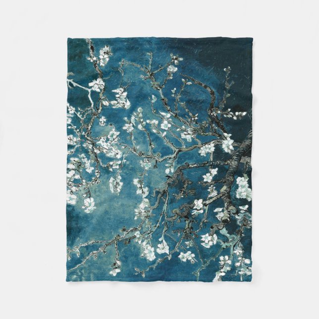 Van Gogh Almond Blossoms : Dark Teal Fleece Blanket (Front)