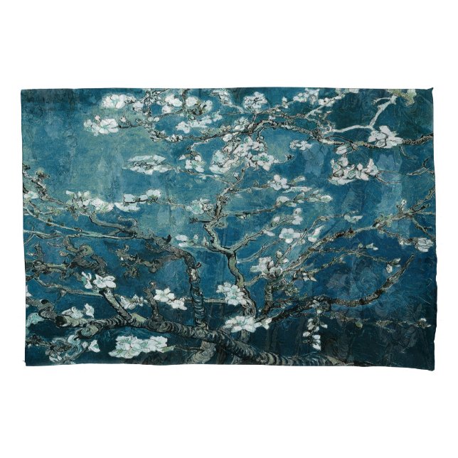 Van Gogh Almond Blossoms Dark Teal Pillowcase (Front)