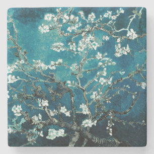 Van Gogh Almond Blossoms : Dark Teal Stone Coaster