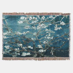 Van Gogh Almond Blossoms Dark Teal Throw Blanket