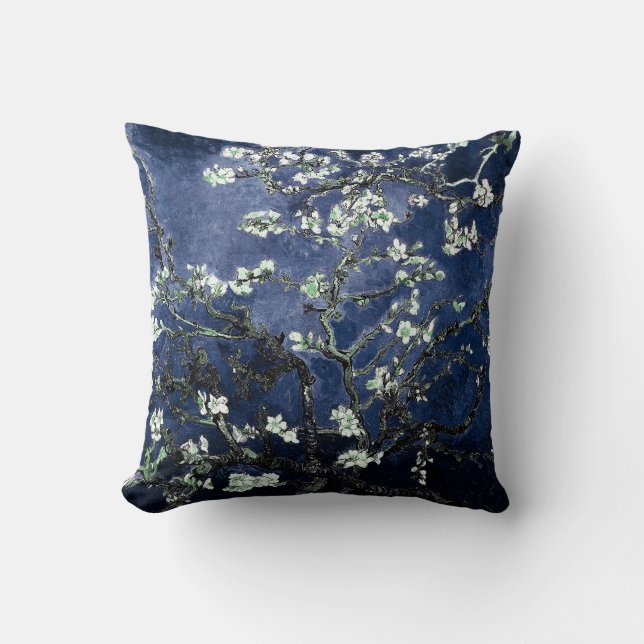 Van Gogh Almond Blossoms Midnight Blue Throw Pillow (Front)