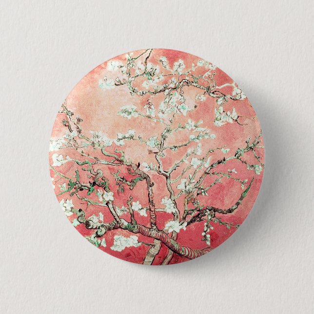 Van Gogh Almond Blossoms Peach 2 Inch Round Button (Front)