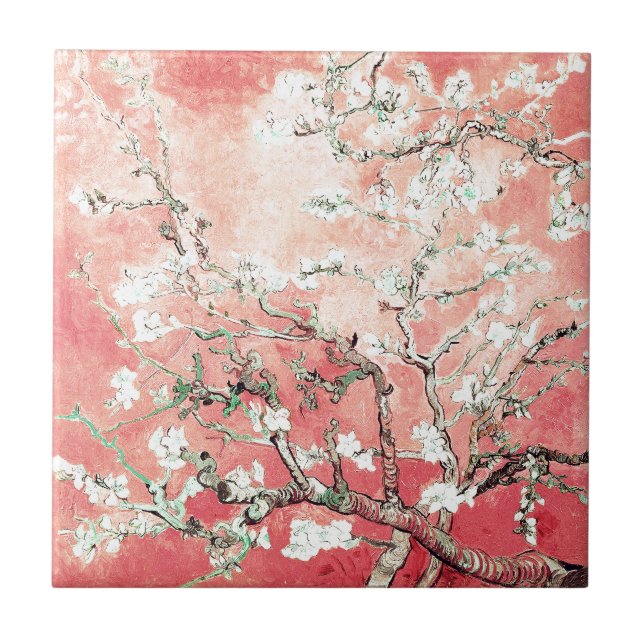 Van Gogh Almond Blossoms Peach Tile (Front)