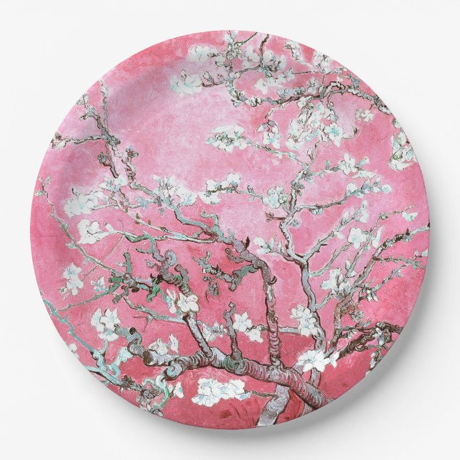 Van Gogh Almond Blossoms Pink Blue Paper Plate (Front)