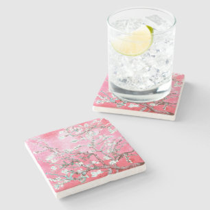 Van Gogh Almond Blossoms Pink Blue Stone Coaster
