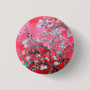 Van Gogh Almond Blossoms Red blue  1 Inch Round Button