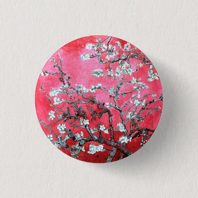 Van Gogh Almond Blossoms Red blue  1 Inch Round Button (Front)